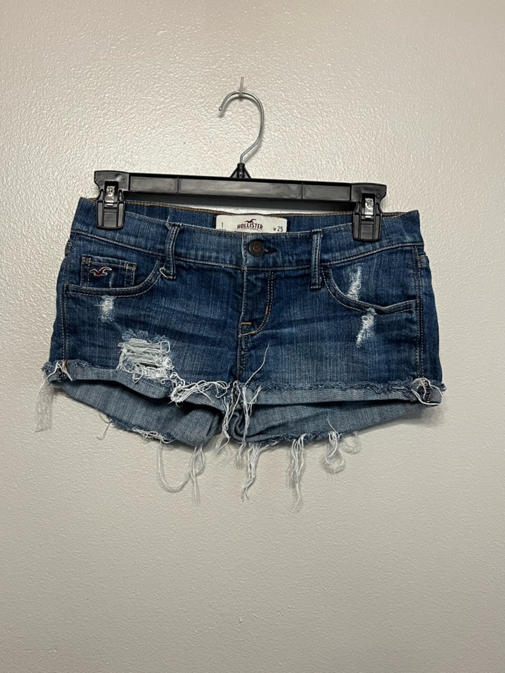 Vintage Hollister Low Rise Frayed‎ Distressed Denim Short Shorts Blue Sz 1 W 25